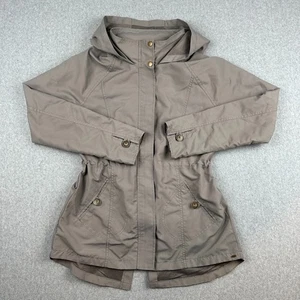 O’Neill Womens Size M Full Zip Up Hooded Grey Rain Jacket Inside Drawstring Hike - Picture 1 of 10
