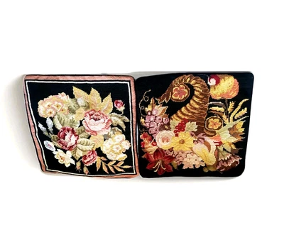 Elizabeth Bradley Tapestry Cushion Covers x 2. Black Velvet Back. - Image 1 of 4