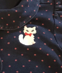 GYMBOREE GIRLS SZ 6 POLO SHIRT KITTY APPLIQUÉ 100% COTT NAVY wRED DOTS VGUC - Picture 1 of 5