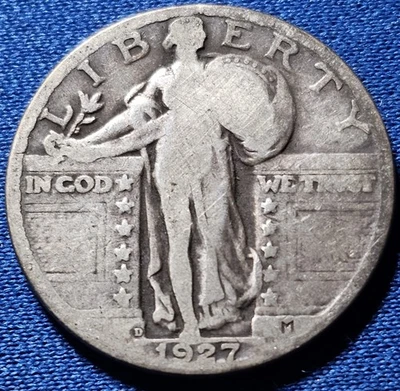 A 1927-D Standing Liberty Silver Quarter - Scarce  Better Date - Image 1 of 2