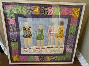Framed Quilt “We All Have Our Differences” purples, pinks, yellows 27x25  - Picture 1 of 7