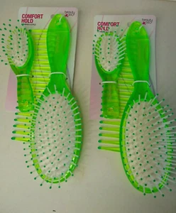 Comfort Hold Hair Brush Set (2) Green W/Travel Brush Comb Detangle/Style Beauty - Picture 1 of 5