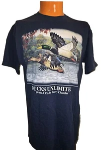 B9 VTG 1994 Ducks Unlimited T-Shirt Drake And Co Larry Chandler Navy Mens Size L - Picture 1 of 8