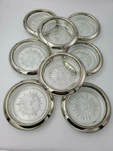 8 posavasadas vintage plateadas con centro de vidrio con diseño de estrella #9614 - Imagen 1 de 8