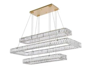 Large Crystal Chandelier Goldish Foyer or Dining Room LED Light Fixture 50 Inch - Picture 1 of 12