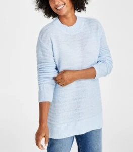 Style & Co. Women's Textured Crewneck Tunic Sweater Frozen Blue Petite Size PM - Picture 1 of 1
