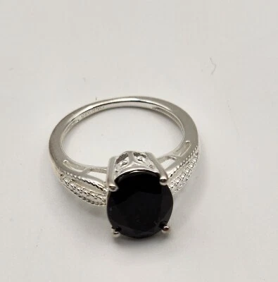 Thai Black Tourmaline  925 Silver Ring - Size 5 -3 ctw - Image 1 of 4