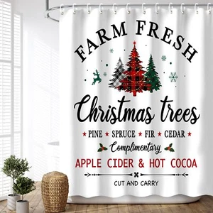 Christmas Shower Curtain Xmas Shower Curtains Pine Tree Shower Curtain Set Wa... - Picture 1 of 7