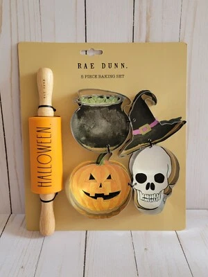 Rae Dunn Halloween Baking Set Rolling Pin & Cookie Cutters Skull, Pumpkin, Witch - Изображение 1 из 4