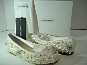 $ 550 NEU Dolce&Gabbana D&G Mädchen US 12,5 EU 30 weiße satinierte flache Ballerinschuhe - Bild 1 von 11
