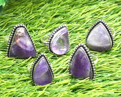 5 Stück Mix Größe Menge Amethyst Edelstein Versilbert Ringe Menge,Gleiche Design - Bild 1 von 2