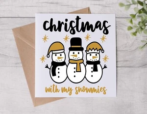 Merry Christmas Card: Snowmies - Xmas Card - Brother Sister Mum Dad - Picture 1 of 1