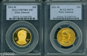 2011-W $10 GOLD SPOUSE ELIZA JOHNSON PCGS PR70 PF70 & MS70 PROOF MS 2-COINS SET - Picture 1 of 2