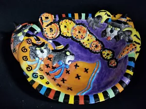 Halloween Ceramic Cat Kitty Witches Candy Bowl Basket Treat Dish Fitz & Floyd - Picture 1 of 11