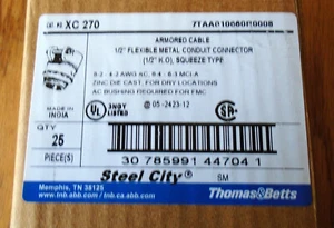 25 Stück Thomas&Betts Steel City XC 270 Panzerkabel 1/2" Flexrohrverbinder - Bild 1 von 4