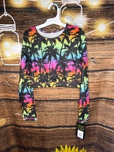Girls' Tropical Ombre Design Rash Guard Swim Top - art class-Black-Medium - Picture 1 of 3