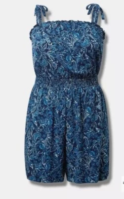 Mameluco con correas de corbata de callo tórrido azul oscuro floral bolsillos en la cintura talla 10 Foto 1 de 4