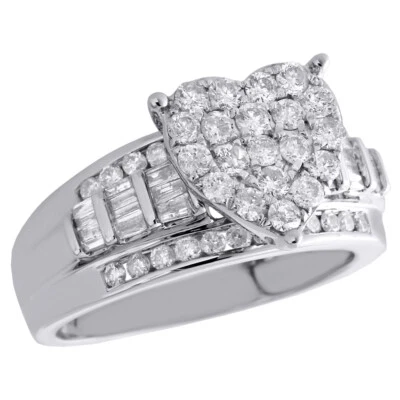 10K White Gold Round & Baguette Diamond Heart Cluster Engagement Ring 1 CT. - Image 1 of 4