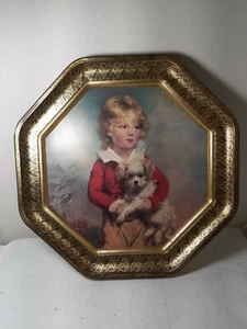 Metal Tin Pictures Victorian Boy w/Puppy & Girl Octagon Shape Wall Hanging - Picture 1 of 7
