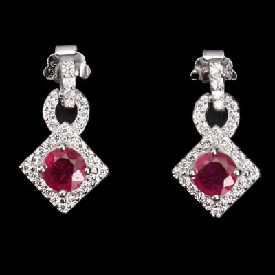 925 Sterling Silver Earrings Round Ruby 5mm Simulated Cz Gemstone Jewelry - Image 1 of 4