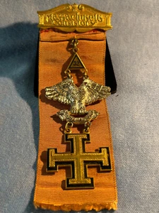 VINTAGE MASONS 32BADGE RIBBON EAGLE CROSSW -MASSACHUSETTS CONSISTORY 4.5" - Picture 1 of 5