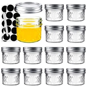 Mini Glass Jars Canning 4 oz With Lids Small Ideal for Food Storage Jam Spice - Picture 1 of 7