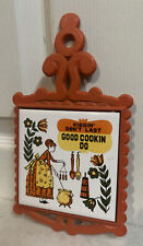 Vintage Pot Tile Trivet Orange Cast Iron Cherry Made In Japan Good Cookin Do