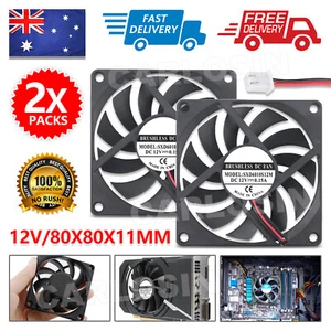 2x 80x80x10mm DC 12V Brushless Silent Computer PC Case Cooling Cooler Fans - Picture 1 of 9