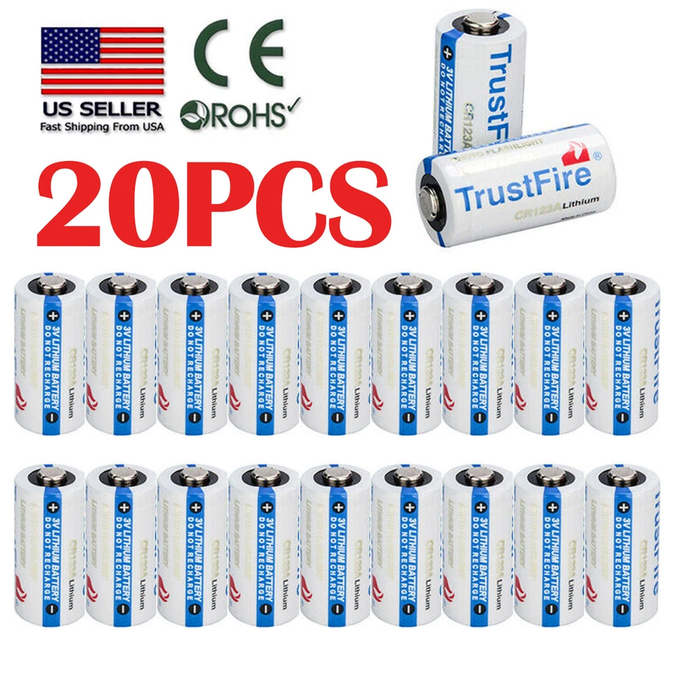 Trustfire Battery CR123A 123A DL123 EL123 3 Volt Batteries For Camera (20 Pack) - Image 1 of 4