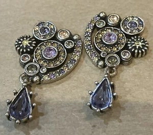 Retired Patricia Locke NWOT Multicolor Crystal Silver Tone Clip Earrings 2009 - Picture 1 of 4