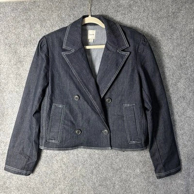 Chaqueta Blazer Maeve Anthropologie Mujer Mediana Cuadrada Enjuagada Denim Doble Pecho Foto 1 de 4