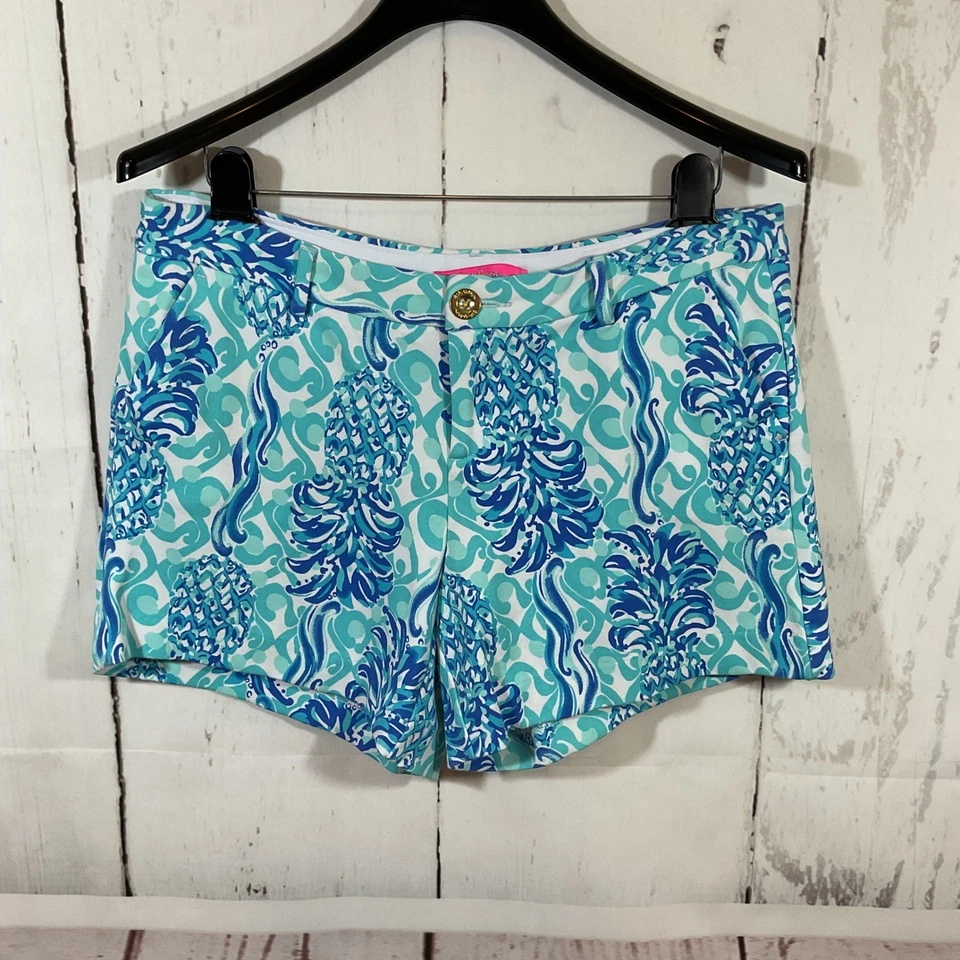 Pantalones Cortos Lilly Pulitzer Callahan Para Mujer 10 Azul Estampado Piña Tropical Preppy Foto 1 de 4