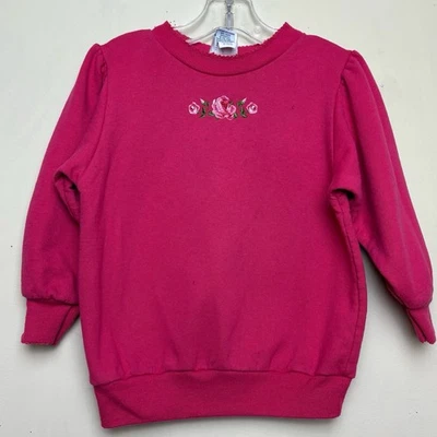 Vintage 1990s Oshkosh B'Gosh USA Girls 4T Embroidered Rose Pullover Sweatshirt - Image 1 of 4