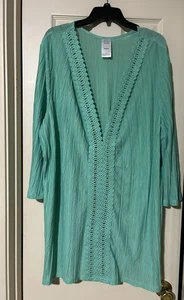 Traje de baño Catalina para mujer 3X (22W-24W) verde encaje bordado playa boho - Imagen 1 de 11