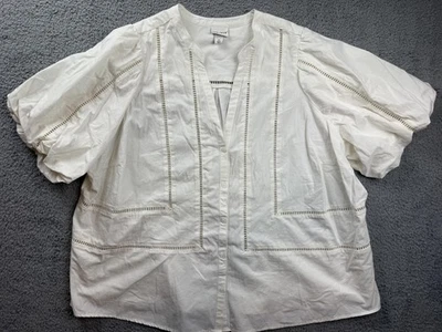 Blusa Ava & Viv Mujer 3X Blanca Botón Frontal Ojales Borde Boho Campesino Top Foto 1 de 4