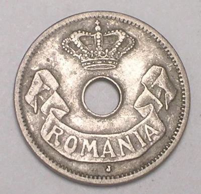1906 J Romania Romanian 5 Bani Crowned Center Hole Coin VF - Image 1 of 2