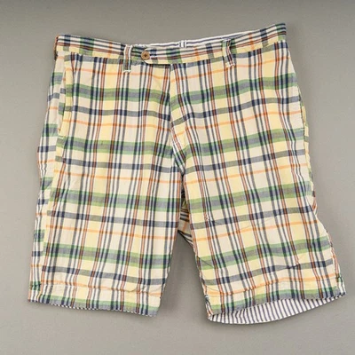 Pantalones Cortos Tailor Vintage Para Hombre Reversibles Algodón 34 Azul Seersucker Madras Cuadros Foto 1 de 4