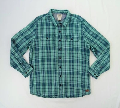 Large-Tall Men's L.L.BEAN Slightly Fitted Teal Plaid Layering Shacket Shirt - Image 1 of 4