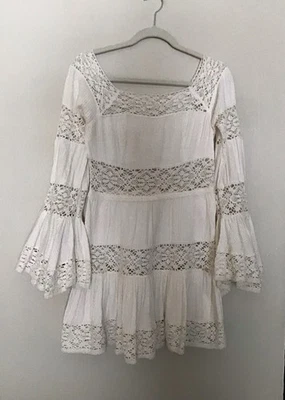 Vestido Corto FREE PEOPLE Gasa Algodón Crochet Talla 4 Foto 1 de 4