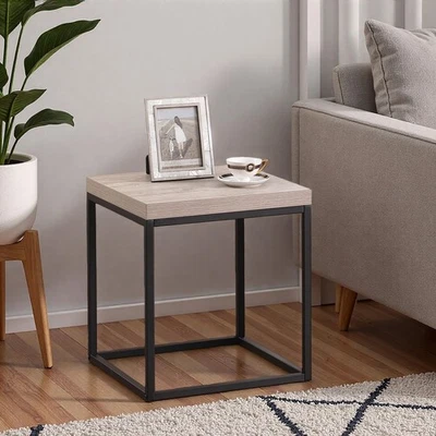 Mesa auxiliar/extremo industrial moderna de metal gris roble de 19 pulgadas Foto 1 de 4