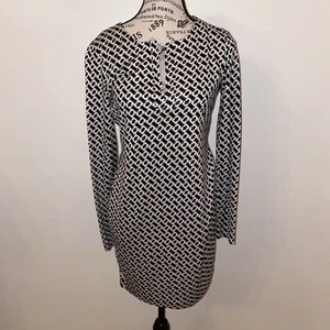 Diane von Furstenberg Women's 2 Black White Chain Link Print Reina Silk Dress - Picture 1 of 14
