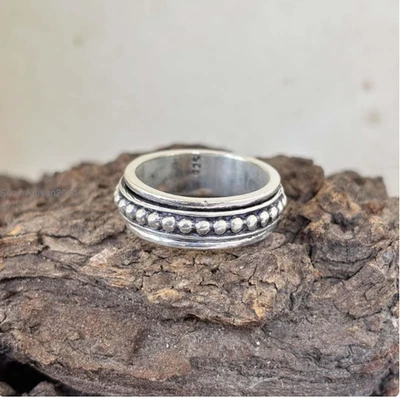 Beaded Bali Spin Ring, 925 Sterling Silver, Bali Spinner Ring,Sterling  All Size - Image 1 of 4