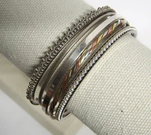 Set cinque braccialetti in ottone placcato argento multicolore e rame vintage - Foto 1 di 6