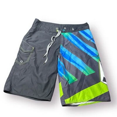 Volcom Gray Blue Striped Board Shorts Size 32" Swim Trunks Retro Abstract Y2K - Image 1 of 4