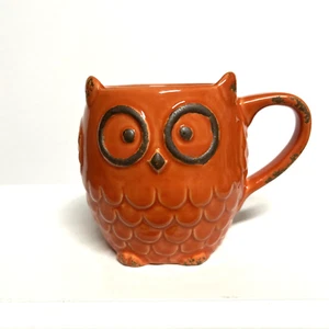 Ceramic Orange Owl Mug Gloss Finish with Distressed Rustic Raised Texture - Picture 1 of 10