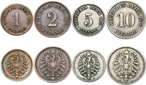 German Empire Collection BUNDLE Set - 4 Coins - 1 2 5 10 Pfennig 1873-1889 - LOT - Picture 1 of 1