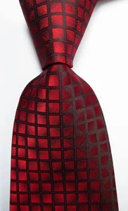 New Classic Checks Red Black JACQUARD WOVEN Silk Men's Tie Necktie - Picture 1 of 2