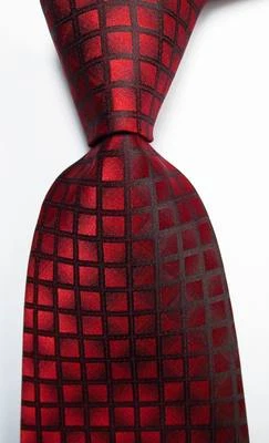 New Classic Checks Red Black JACQUARD WOVEN Silk Men's Tie Necktie - Image 1 of 2