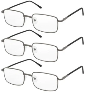 3 Pairs Rectangle Metal Reading Glasses Spring Hinge Lightweight Unisex Readers - Picture 1 of 8