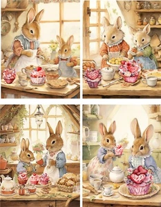 VALENTINE BUNNY RABBIT VICTORIAN VINTAGE 8 BLANK GLOSSY CARDS  CUPCAKES - Picture 1 of 3